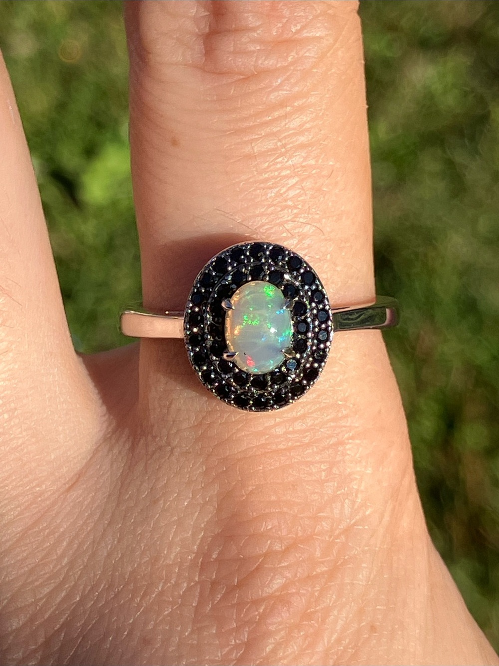 Natural Ethiopian Opal Black Spinel Sterling Silver Ring Size 10